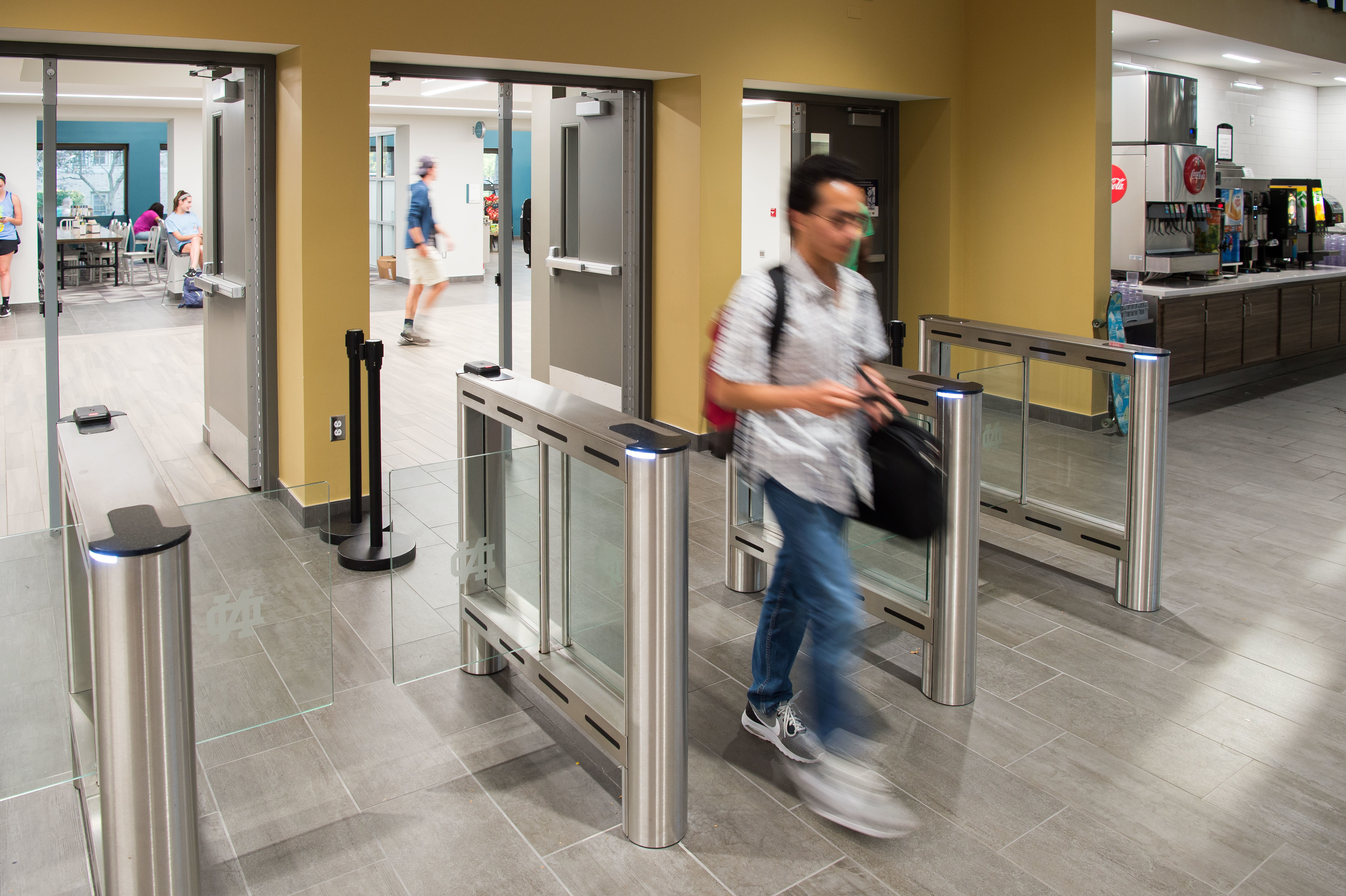 University of Notre Dame dining hall installation of Fastlane Glassgate 150 turnstiles